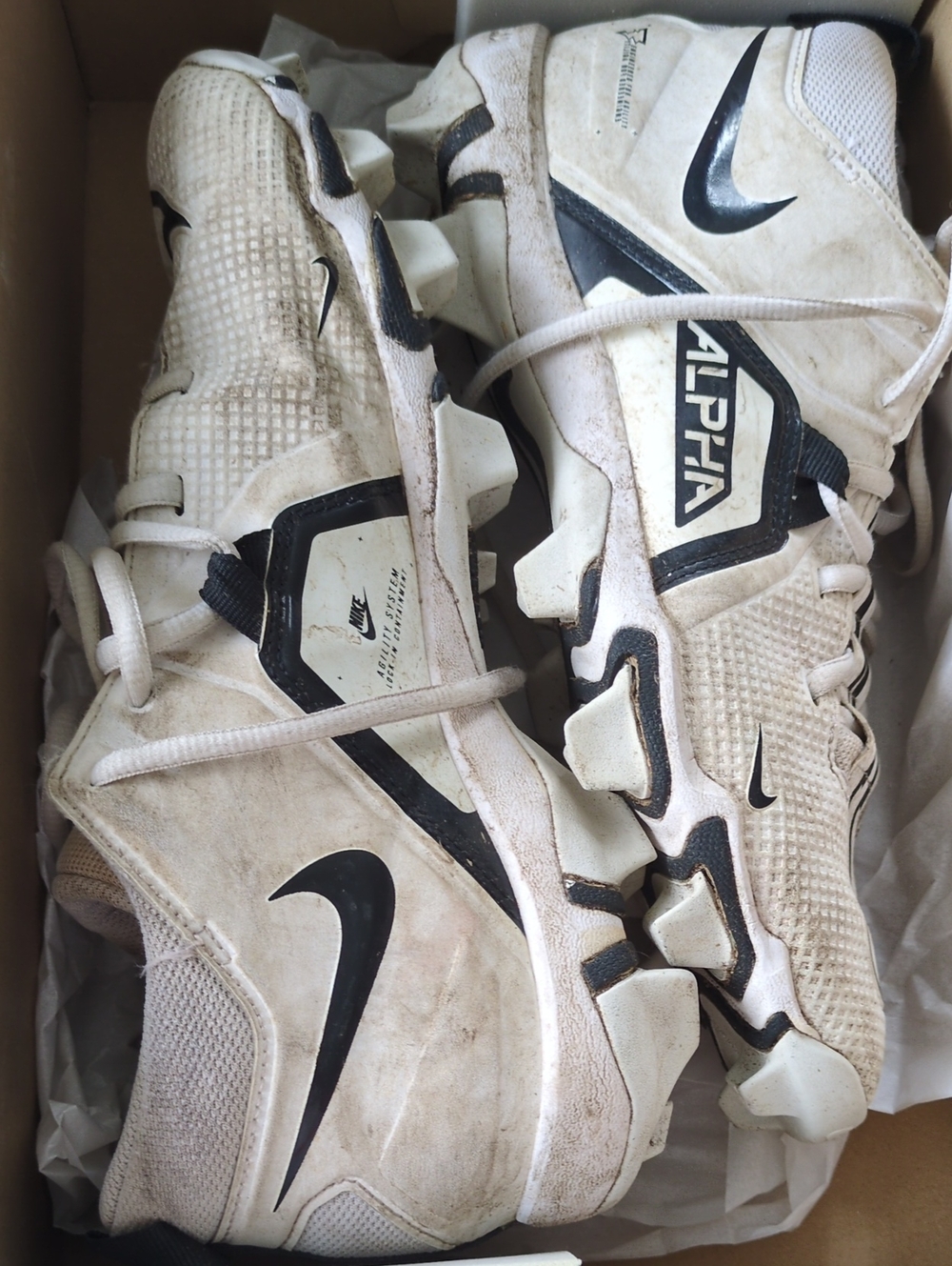 Nike White and Black Alpha Football Cleats